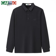 卡帝樂鱷魚（CARTELO）男士Polo衫2024秋季新款長袖t恤男感商務(wù)休閑打底 黑色 170/M (118-138斤)