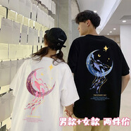 MDlila《兩件裝》情侶裝夏季衣服短袖t恤套裝一男一女休閑寬松班服定制 男黑+女白 L 男+女M