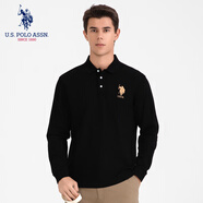 U.S. POLO ASSN.保羅polo衫男秋季商務(wù)休閑t恤男純色百搭上衣男裝 經(jīng)典黑 XL 