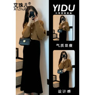 艾珠兒（Aizhuer）針織連衣裙春秋季套裝女裝新款洋氣顯瘦時尚氣質(zhì)毛衣套裝裙子女冬 單上衣 均碼 （建議80-140斤）