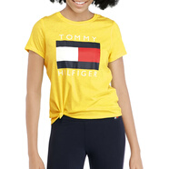 Tommy Hilfiger湯米女裝短袖T恤SPORT系列 女士經(jīng)典大logo打底衫 黃色/Lemonade XL