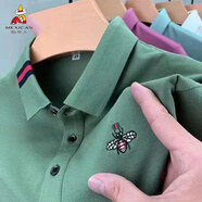 稻草人短袖t恤男新品polo領(lǐng)翻領(lǐng)衫商務(wù)休閑男士體恤衫半袖棉質(zhì)純色男裝 綠色 165/M