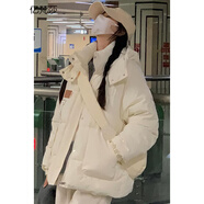 億梵莎（YIFANSHA）羽絨棉服女冬季2023新款韓系學(xué)生寬松加厚連帽面包羽棉襖絨服女 米白色 均碼【可備注碼數(shù)】