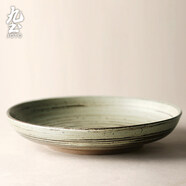九土 手工粗陶餐具套裝復(fù)古風(fēng)碗和風(fēng)陶盤(pán)碟子碗盤(pán)家用日式粗陶食器 深盤(pán)大 復(fù)古綠