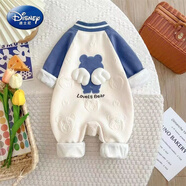 迪士尼嬰兒棉連體衣春秋男女寶寶網(wǎng)紅可愛(ài)爬爬服外出長(cháng)袖哈衣套裝衣服 藍色一體絨 73cm 73