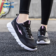 鴻星爾克（ERKE）女鞋運動(dòng)鞋2025年冬季新款網(wǎng)面透氣休閑鞋輕便旅游跑步鞋耐磨跑鞋 正黑/粉鉆色-3305 35