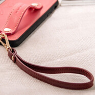 花虎 日式花虎手機掛繩掛脖手機掛脖繩手機掛鏈手機鏈掛繩手機掛件手機扣繩真皮掛繩男 女款 牦牛皮(手腕款-18厘米)-酒紅