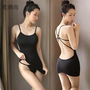 麥潮尚嫵媚戰(zhàn)衣小眾仙女套裝特別很辣的裙子回頭短裙后媽女戰(zhàn)袍蕾絲黑紗 黑色+t 均碼 （80-130斤）