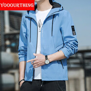 YOOOURTHING男士休閑夾克青年時尚休閑連帽外套男城市輕戶外春秋冬加絨夾克男 XZ1402-2130-霧藍(lán)色 2XL 【建議120-150斤】