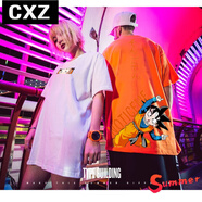CXZT恤七龍珠超聯(lián)名五分短袖男悟空ins超火的大碼不一樣的情侶裝時尚 橙色01 3XL 180到190斤