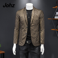 Johz歐洲站酷奇外套西服男休閑款上衣服2025格子修身西裝商務(wù)上衣服潮 深咖色 M （90-115斤）