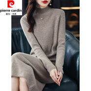 皮爾卡丹（pierre cardin）長款過膝羊毛針織連衣裙女半高領(lǐng)直筒保暖內(nèi)搭加厚長袖毛衣連衣裙 豆沙駝 M