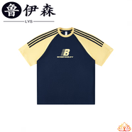 斯睿霖BOBBY ABLEY美式復(fù)古字母星星幻影條紋三條杠拼接拼色撞色短袖T恤 片1758拼接三條杠短袖-黃色P M
