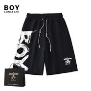韓國(guó)潮牌BOY漸變短褲男女情侶款24夏季新款休閑抽繩燙金潮男短褲 黑色短褲+手提袋 XL(180-220)