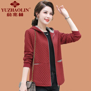 俞兆林（YUZHAOLIN）中年媽媽春裝外套休閑時(shí)尚上衣中老年人女裝春秋短款連帽夾克開(kāi)衫 紅色 XL 參考90-105斤