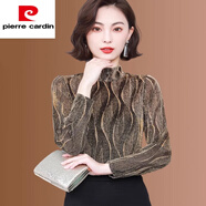 皮爾卡丹（pierre cardin）加絨打底衫女內搭春秋時(shí)髦時(shí)尚洋氣半高領(lǐng)中領(lǐng)網(wǎng)紗保暖高 金色不加絨 L 105-115斤