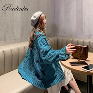 Radinka2024秋冬新款很仙的毛衣女蝙蝠袖中長(zhǎng)款顯瘦開衫寬松外套YYS 藍(lán)色 S建議85-95斤