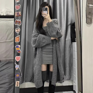 熒蒂針織衫女開衫中長(zhǎng)款毛衣女款2025新款秋冬季小個(gè)子香風(fēng)加厚外套女 灰色1 XL