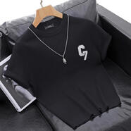 CEENIU半袖秋冬款男士T恤短袖毛衫新款潮牌毛衣修身時(shí)尚英倫風(fēng)厚款打底 黑色331 （秋冬） 厚款 3XL 160-180斤