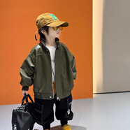 男童皮衣外套秋季2025新款兒童帥氣pu免洗寬松夾克男寶寶洋氣衣服 綠色 160 cm