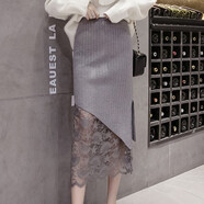 喬能針織半身裙女新款秋冬包臀裙中長(cháng)款魚(yú)尾裙高腰A字百搭毛線(xiàn)長(cháng)裙 8950灰色 均碼