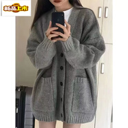 初徑200斤慵懶風(fēng)復古軟糯針織開(kāi)衫秋冬新款韓版寬松毛衣外套 灰色【升級版】 加厚 2XL (140-170斤)