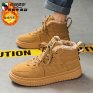 西域駱駝（VANCAMEL）高幫棉鞋冬季加絨保暖厚底雪地靴男士青少年百搭運(yùn)動(dòng)休閑板鞋潮流 主款棕色 42