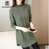 AEMAPE 加絨不加絨中長(cháng)款毛衣女2026春秋冬季韓版時(shí)尚針織衫女裝 軍綠不加絨 M