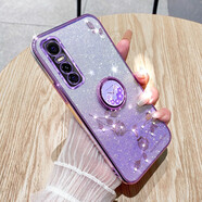 羅璐鷗 vivo Y73S手機(jī)殼女款軟硅膠殼外殼VIVOY73S防摔支架保護(hù)套花朵水鉆漸變閃粉電鍍殼 【漸變丁香紫】+指環(huán)支架+全屏鋼化膜 vivo Y73S
