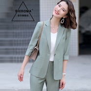 SHIROMA休閑網(wǎng)紅小西裝外套女春季新款韓版時尚氣質(zhì)西服職業(yè)裝套裝女 單件蘋果綠西裝 S