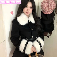 壹號(hào)鳳冬天連衣裙富家千金拼接毛領(lǐng)外套女春秋名媛氣質(zhì)高級感別致小香風(fēng) 外套[夾棉內(nèi)膽更保暖] M