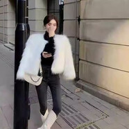 馬迪安2023秋冬時(shí)尚皮草外套女新款仿狐貍毛短款洋氣毛毛外套小香風(fēng)大衣 白色 M 【適合95-110斤】