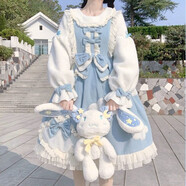 唐努烏（Tang Nu wu）洛麗塔裙子夢(mèng)境少女op學(xué)生lolita可愛(ài)熊兔日常連衣裙正 藍(lán)天白云厚款 2XL 【140-150斤】