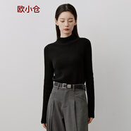 歐小倉(cāng)無(wú)縫一線成型100%純羊絨打底半高領(lǐng)保暖針織衫 5152 黑 M