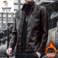 啄木鳥(niǎo)（TUCANO）真皮皮衣男士立領(lǐng)海寧潮牌帥氣休閑秋冬款機車(chē)服皮夾克外套男裝 A609咖啡加絨 L 105120斤