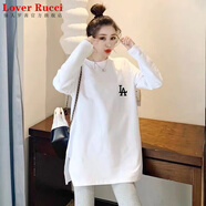 LOVER RUCCI純棉長袖T恤女開叉春秋冬加厚內搭加絨打底衫中長款遮屁股上衣ins A-白色 M (160) 95-115斤