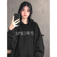 佘曼萊連帽衛(wèi)衣女春秋季美式寬松慵懶風加絨上衣服女裝外套學生2023新款 黑色 M