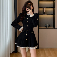 蕭遇（XIAOYU）2025年春天秋冬季新款女士裝短連衣裙小個(gè)子白色長(cháng)袖a字氣質(zhì)衣服 黑色 L 105-115斤