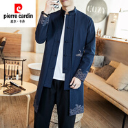 皮爾卡丹（pierre cardin）中國風(fēng)唐裝漢服披風(fēng)男古風(fēng)復(fù)古中式外套男裝風(fēng)衣古裝長衫長袍禪服 藏青色-F35 XL