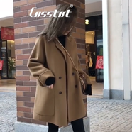 卡思彤（Cosstot） 雙面羊毛大衣女新款秋冬呢子小個(gè)子羊毛西裝中長(cháng)款毛呢外套 駝色 L 【120斤以上】