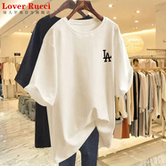 LOVER RUCCI粉色t恤女夏季短袖2025年歐貨大版純棉中長(zhǎng)款寬松遮屁股上衣服ins LA杏色 XL 建議160-185斤