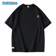 哆啦A夢（DORAEMON）哆啦A夢學院cleanfit基礎款簡約寬松休閑短袖T恤情侶男女同款 黑色 XL