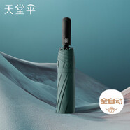 天堂 全自動(dòng)雨傘三折 10骨加固一鍵開收易甩干簡(jiǎn)約晴雨傘 冷山綠