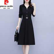 皮爾卡丹（pierre cardin）長(zhǎng)袖連衣裙女春秋季新款收腰顯瘦小個(gè)子氣質(zhì)時(shí)尚洋氣減齡連衣裙 黑色(不加絨)《今年流行氣質(zhì)洋氣 XL (105-120斤)