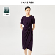 娜爾思（NAERSI）短袖連衣裙不規(guī)則圓領(lǐng)中腰裙子女新款 中紫羅蘭色 L