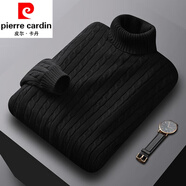 皮爾卡丹（pierre cardin）男裝品牌秋冬季粗針厚款毛衣男全.棉純色針織衫毛衫麻花修身潮 黑色【132款-高-領(lǐng)】 薄款 L 適合120-145斤