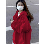 LDBE棗紅拉鏈開(kāi)衫衛(wèi)衣女春秋加絨加厚2025年新款慵懶風(fēng)寬松設(shè)計(jì)感外套 棗紅色【春秋薄款】 XL（110-125斤）