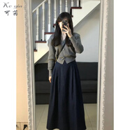 可茵（Keyin）小香風(fēng)連衣裙女裝新款2025年春秋套裝女氣質(zhì)復古港風(fēng)毛衣開(kāi)衫裙子 單裙子 M