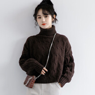 矮個(gè)子小個(gè)子毛衣女冬款時(shí)尚冬天衣服冬季新款杏色高領(lǐng)女冬加厚麻花短款打底衫長(zhǎng)袖內(nèi)搭針織衫 咖啡色 S
