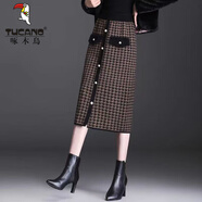 啄木鳥(niǎo)加厚中長(cháng)款格子針織半身裙女2024秋冬新款高腰顯瘦包臀裙冬季媽媽 加厚 咖色(仿水貂絨款) L (100-115斤)